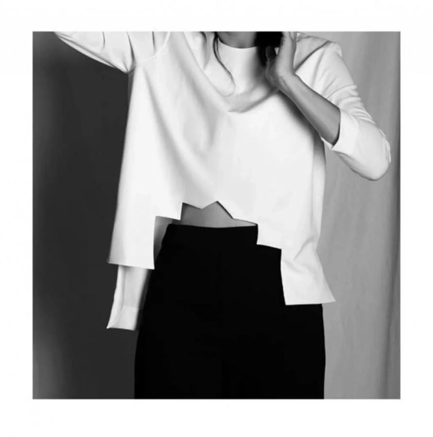 White Geometrical Hand Tailored Blouse