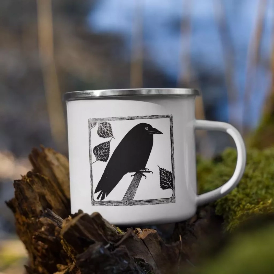 Crow Enamel Mug