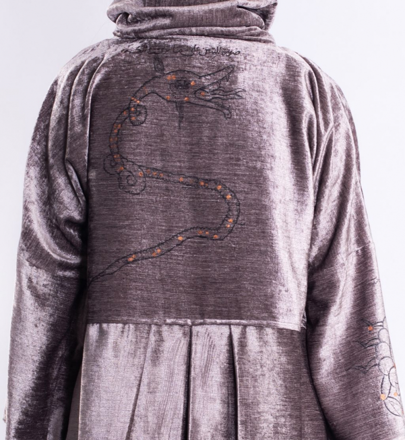 Handmade Asymmetrical Wrapper Gray Velvet Jacket Inspired By Persian And Arabic Astronomi 