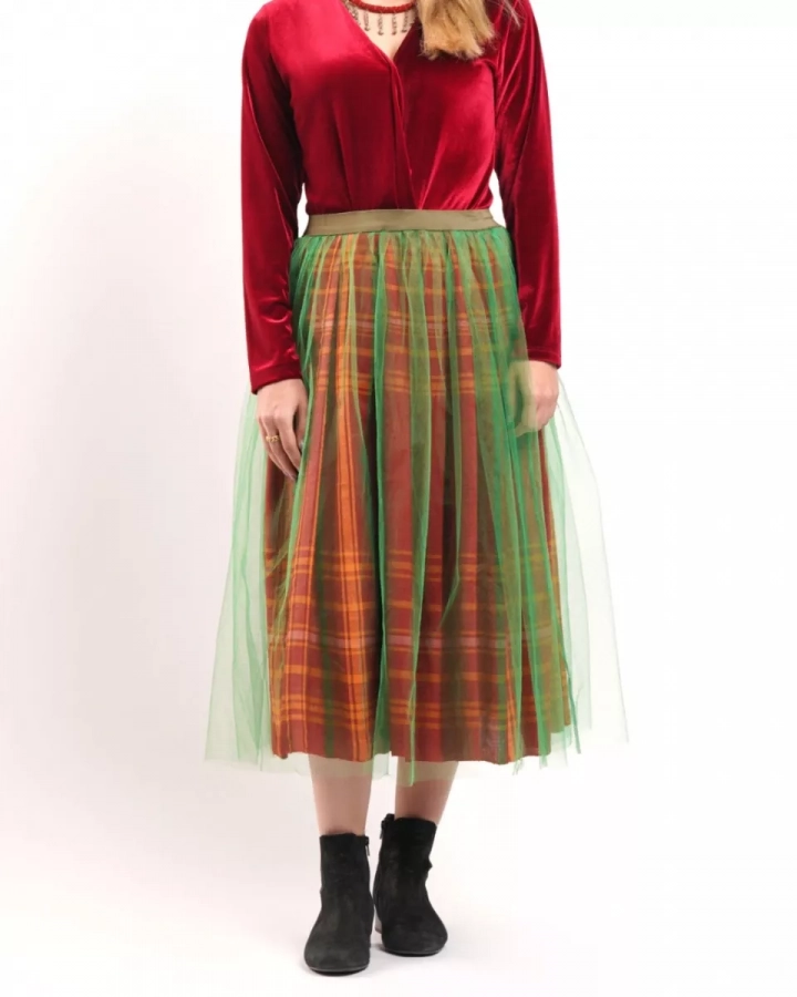 Unique Maxi Skirt Made With Handwoven Traditional Long Fabric Red And Green