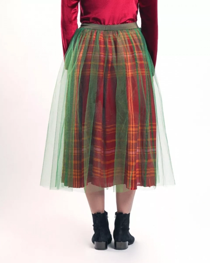 Unique Maxi Skirt Made With Handwoven Traditional Long Fabric Red And Green
