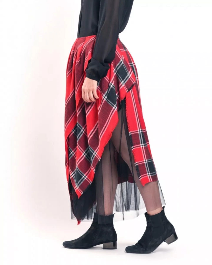 Unique Maxi Skirt Made With Handwoven Traditional Long Fabric Black And Red