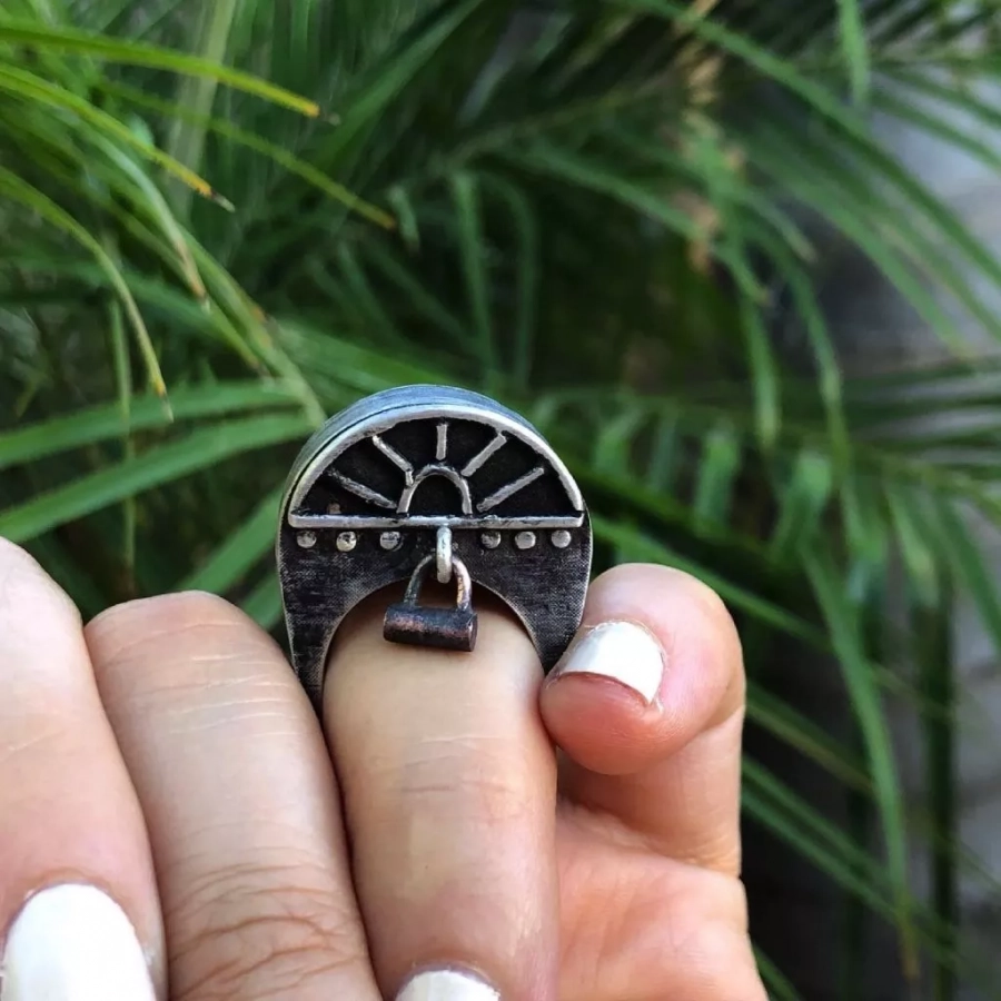 Handmade Unique Silver Ring, One Of A Kind, Copper Lock, Size 8, Nostalgic Ring, Inspired By One Of Persian Doors