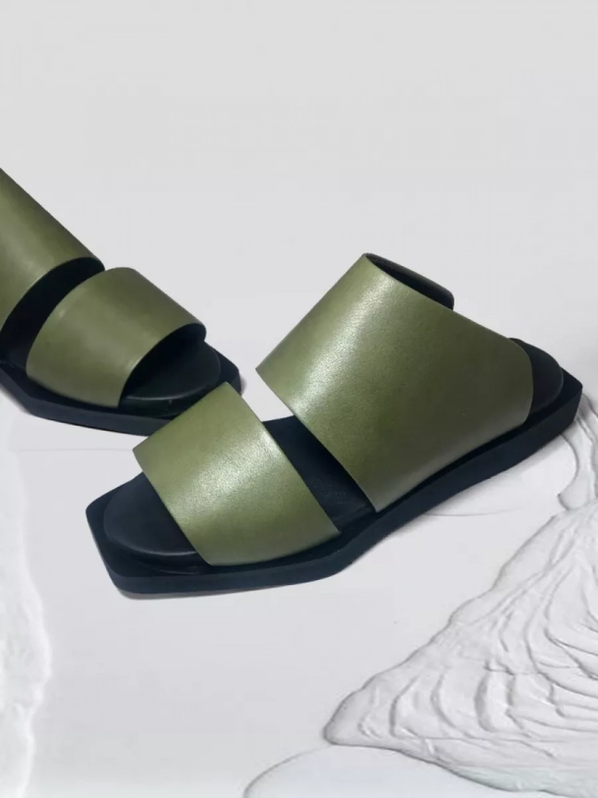 Handmade Natural Leather Unique Unisex Green Sandal