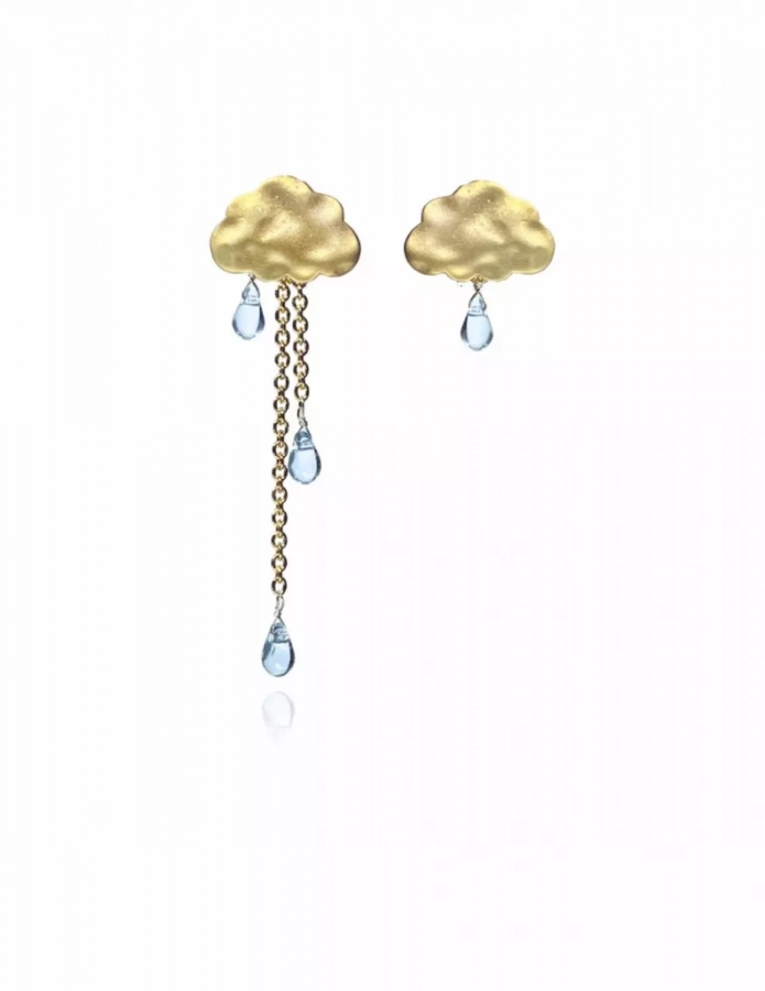 Gold Asymmetrical Cloud Rain Earrings