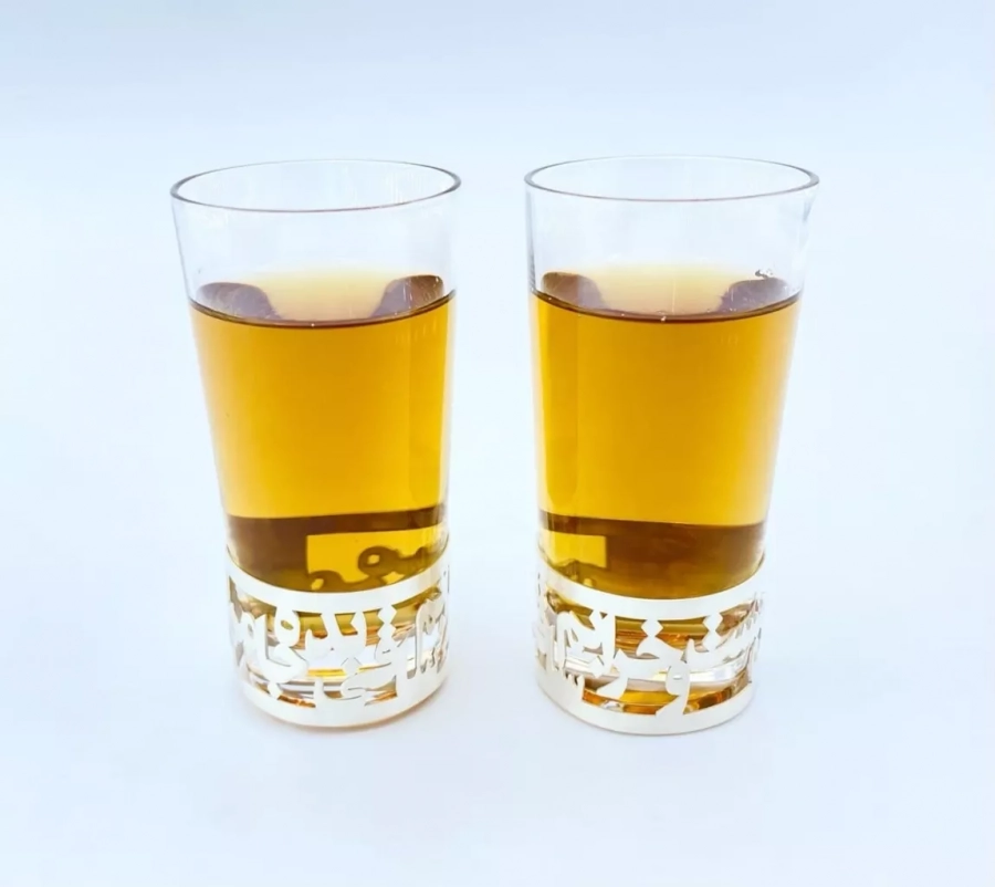 Persian Calligraphy Silver Shot Glass Set Of Two