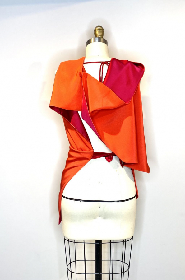Handcrafted  Red Hot Unique Open Back Silk Top