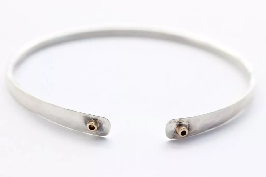 Hammered Sterling Silver Cuff with 14k Gold Tube