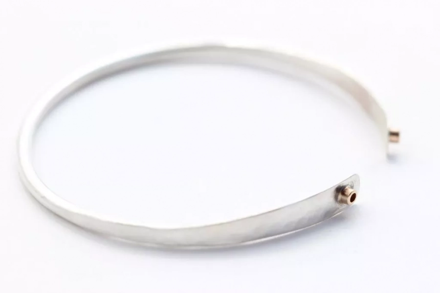 Hammered Sterling Silver Cuff with 14k Gold Tube