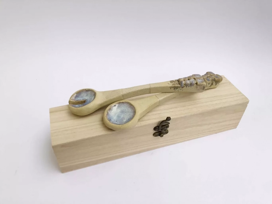 Spoon & Fork Salad With Wood Box