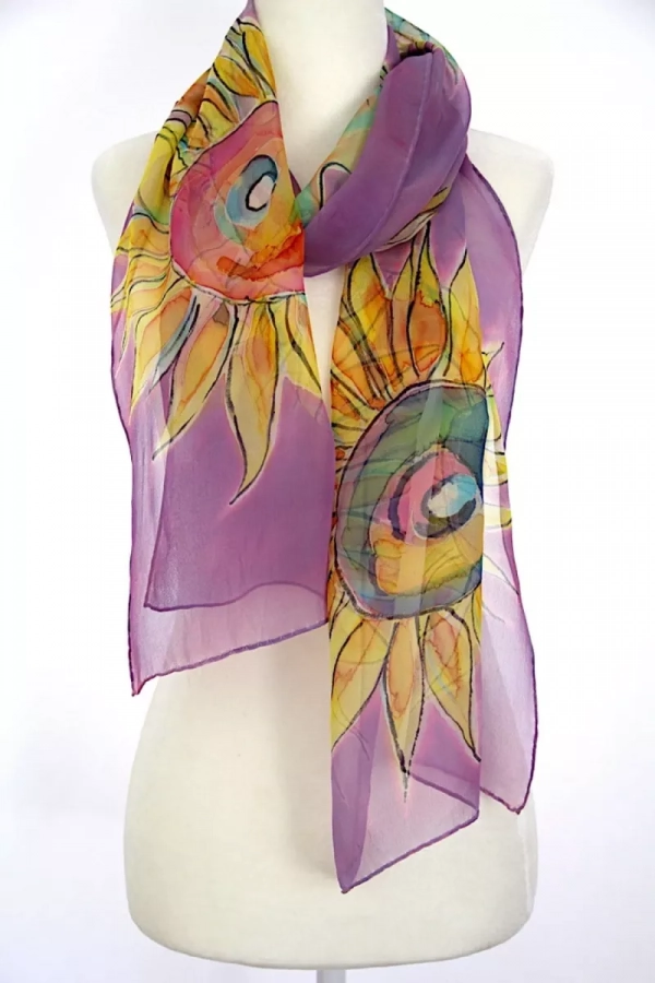 Sunflower-hand Painted Silk Scarf