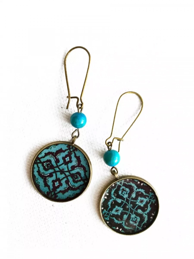  Blue tile persian pattern earrings FIROOZEH