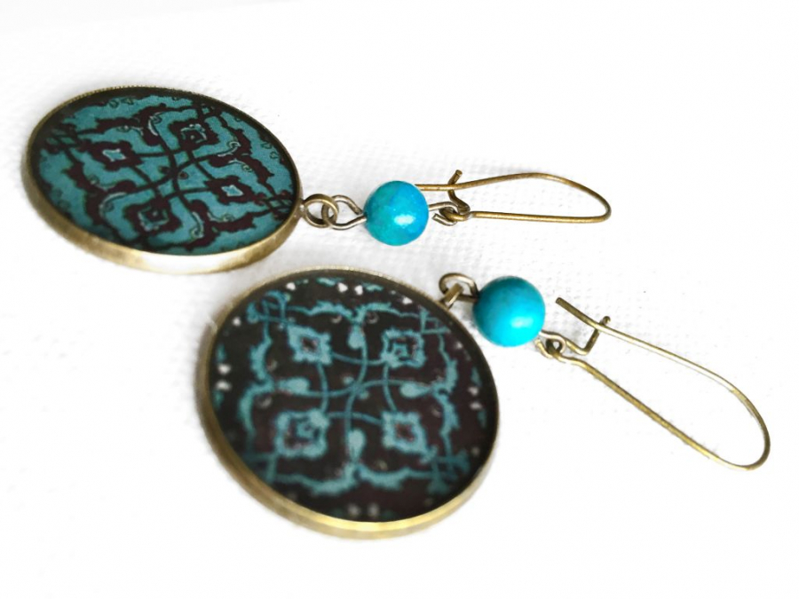 Blue tile persian pattern earrings FIROOZEH