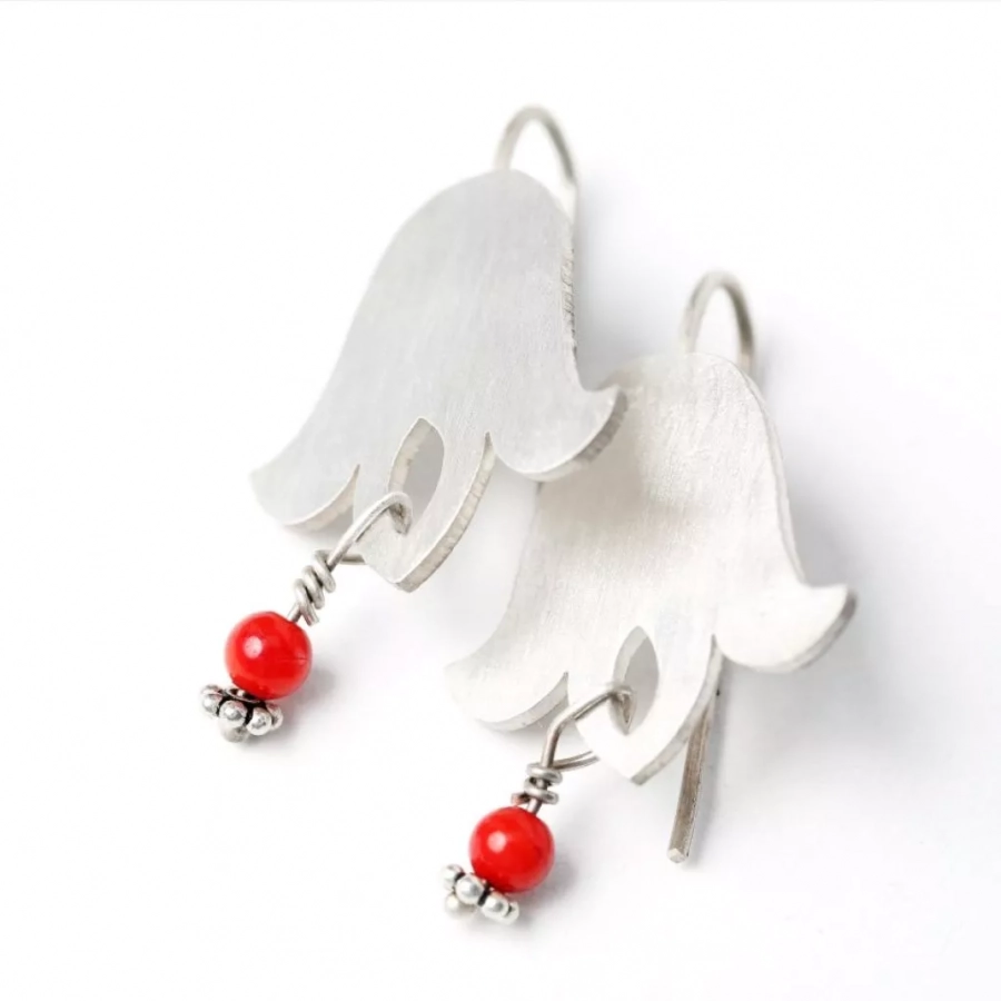 Leper Lily Silver Earrings With Red Agate Bead