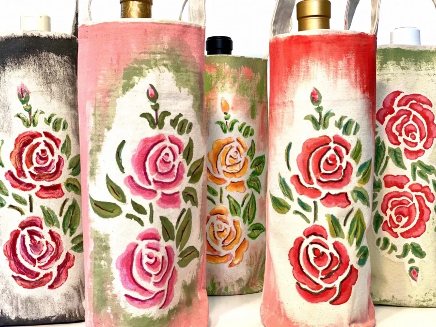Hand-painted Persian Wine Bag- Rose 05