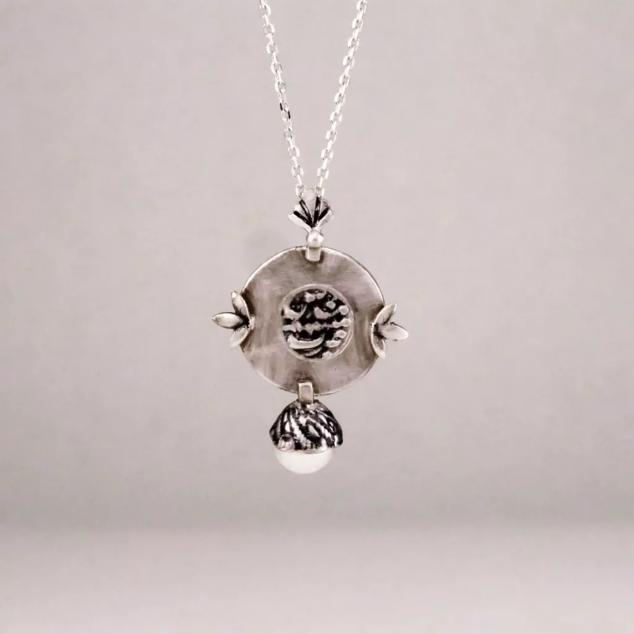 Antique Coin Silver Necklace With Pearl