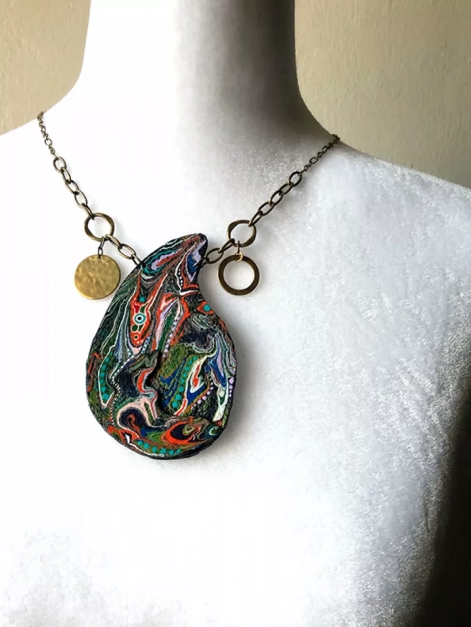Marbled Paisley Leather Hand Painted Necklace