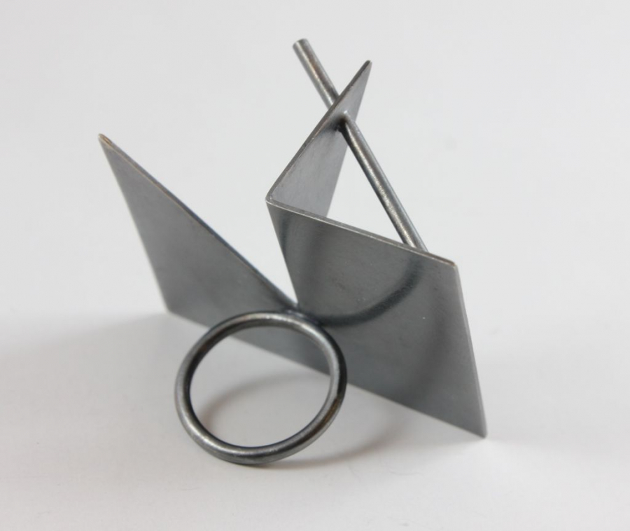 Origami  oxidized silver ring
