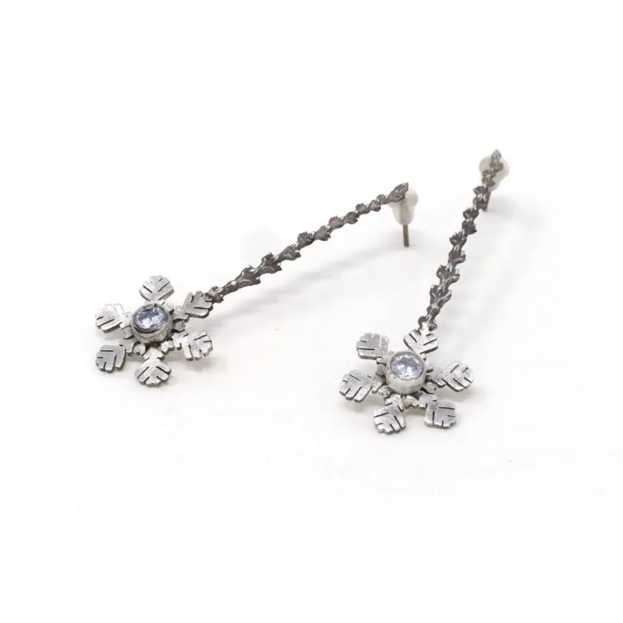 Snowflake Silver Earrings Cubic Zirconia