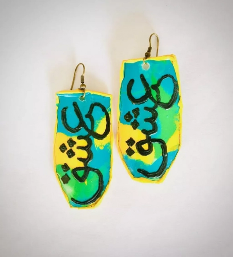 Earrings Made With Recycled Plastic Blue & Yellow Love Earrings