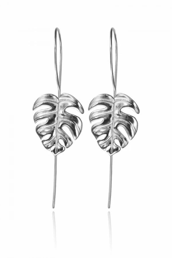 Silver Monstera Leaf Earrings