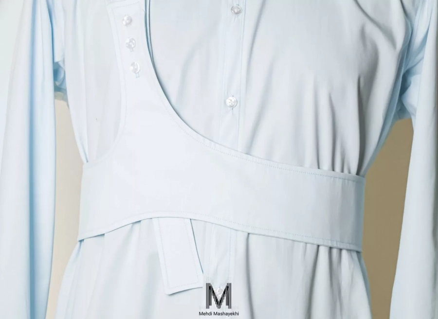 Unisex Slim Fit Shirt With Band/ Harness On Shoulder/ Waist Light Blue