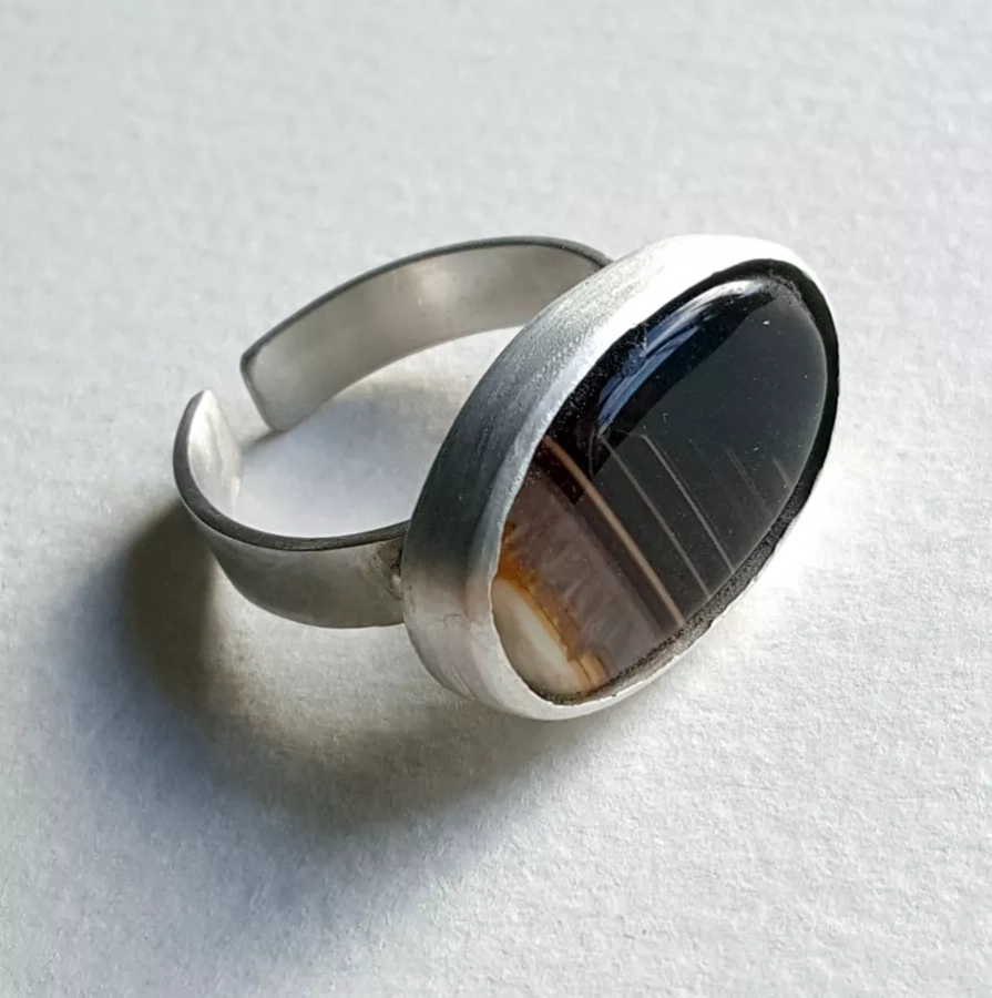 His and Hers rings, agate set ring, handmade silver and agate adjustable ring