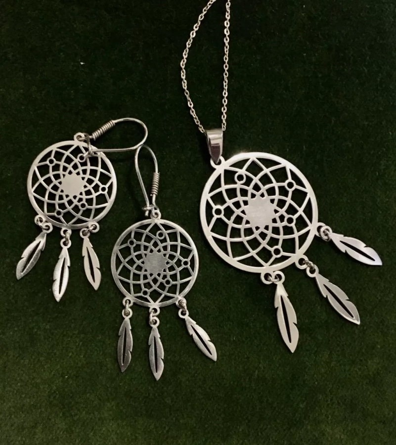 Dream Catcher Silver Necklace And Earrings