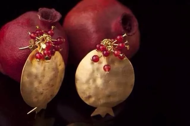 Silver Gold Plated Handmade Pomegranate Earrings 