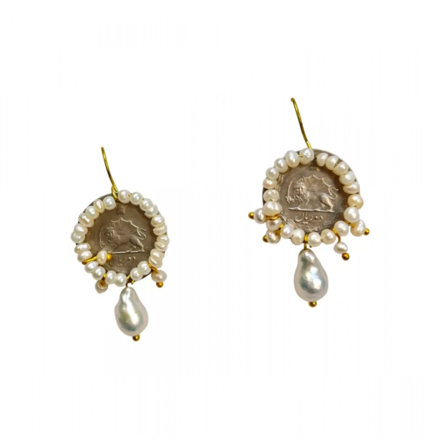Persian Qajar Coin round Pearl Earrings 