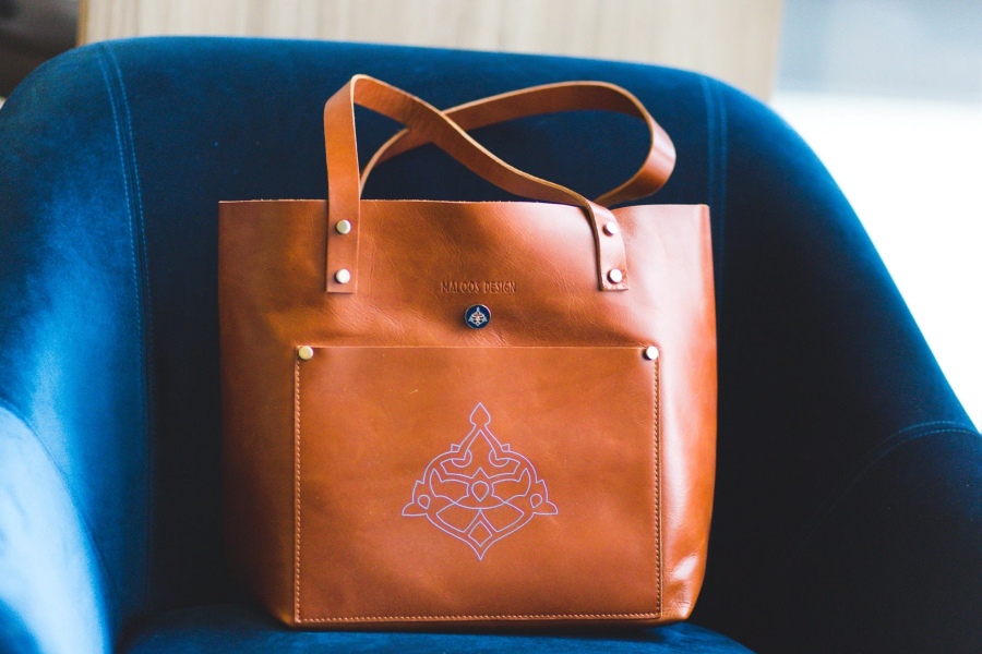 Rahea, Handmade Leather Tote Bag with Persian Eslimi Pattern