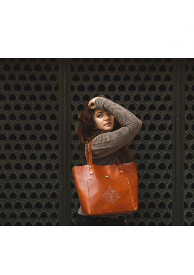 Rahea, Handmade Leather Tote Bag with Persian Eslimi Pattern