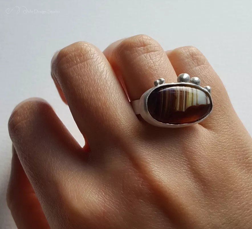 His and Hers rings, agate set ring, handmade silver and agate adjustable ring