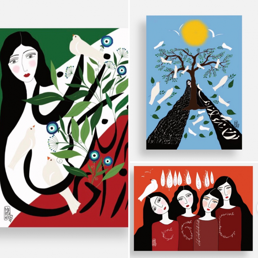 Zan Zendegi Azadi Pack of 3 different Limited Edition Art Postcards