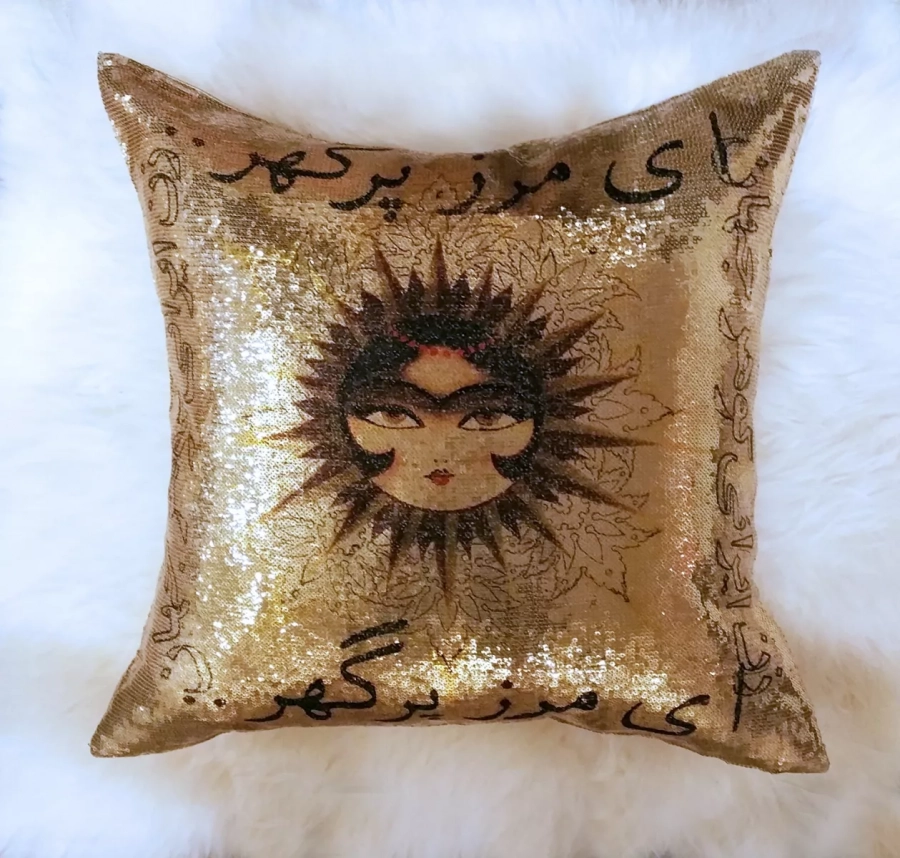 Handmade Persian sequin pillow Ey Iran