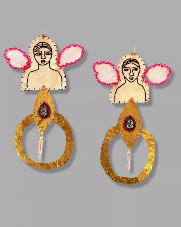 Oversize exotic evil eye earrings and doll