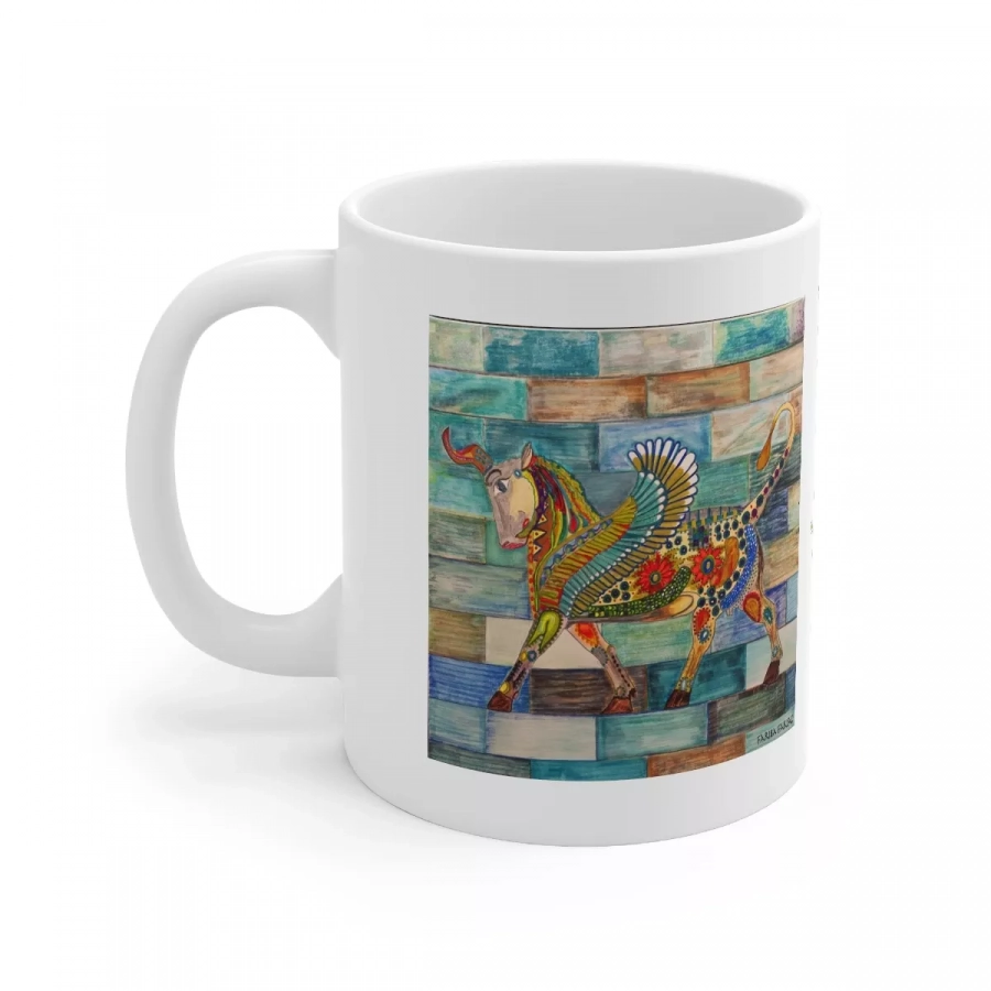 Persian Bull Ceramic Gift Mug, Persepolis, Persian Art, Bull Art, Abstract Bull Painting, Nowruz Gift