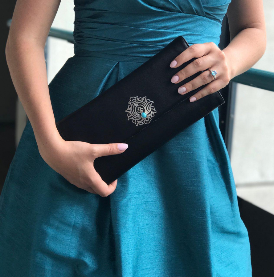 Toranj Silver and Turquoise Jewelled Leather Clutch