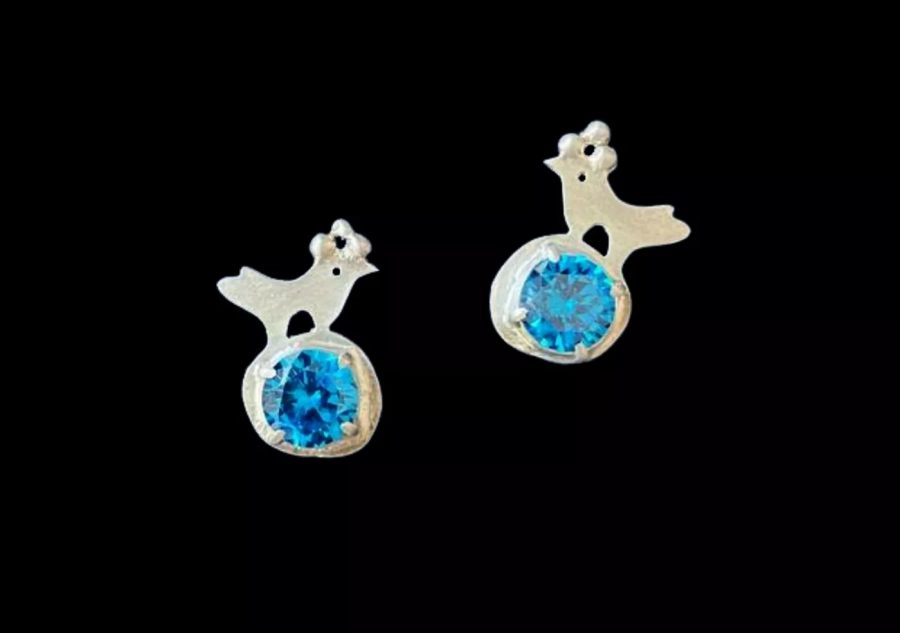Persian handmade silver jooje and blue stone earrings