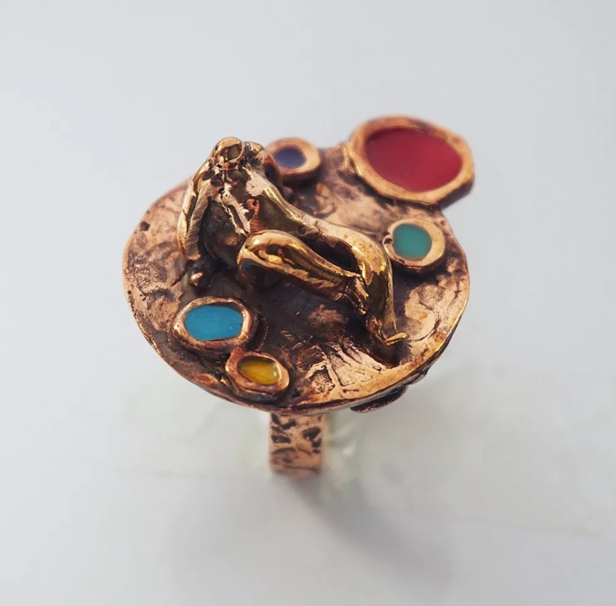 Colorful Human Figure Bronze Ring