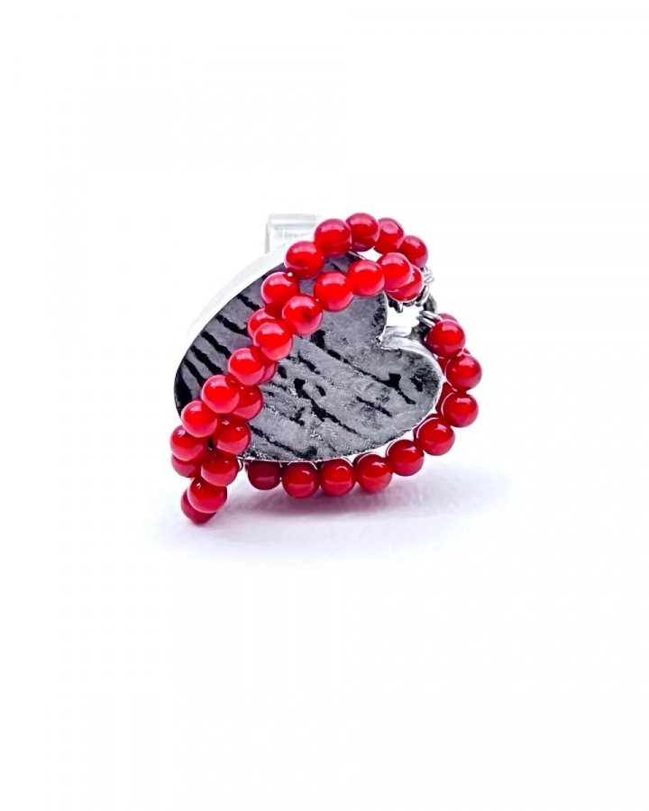 handmade sterling silver one of a kind ring with bamboo coral beads, love word ( Persian ) valentine's gift, size 7 3/4