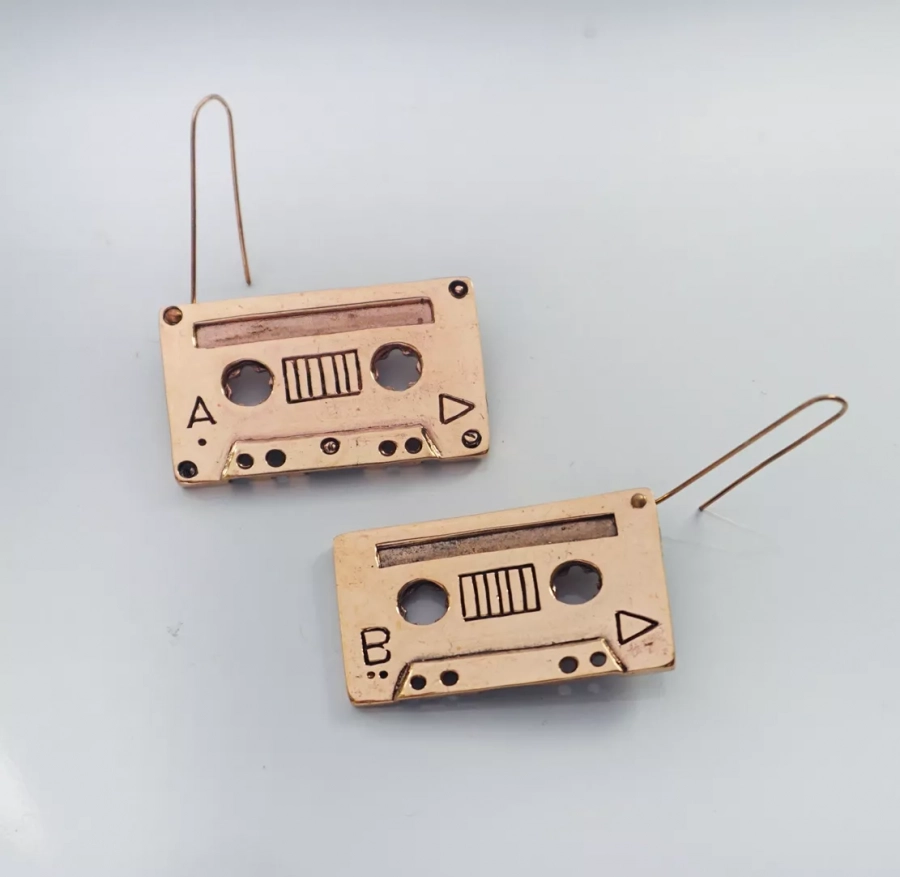 Cassette Tape Bronze Pair Of Earrings