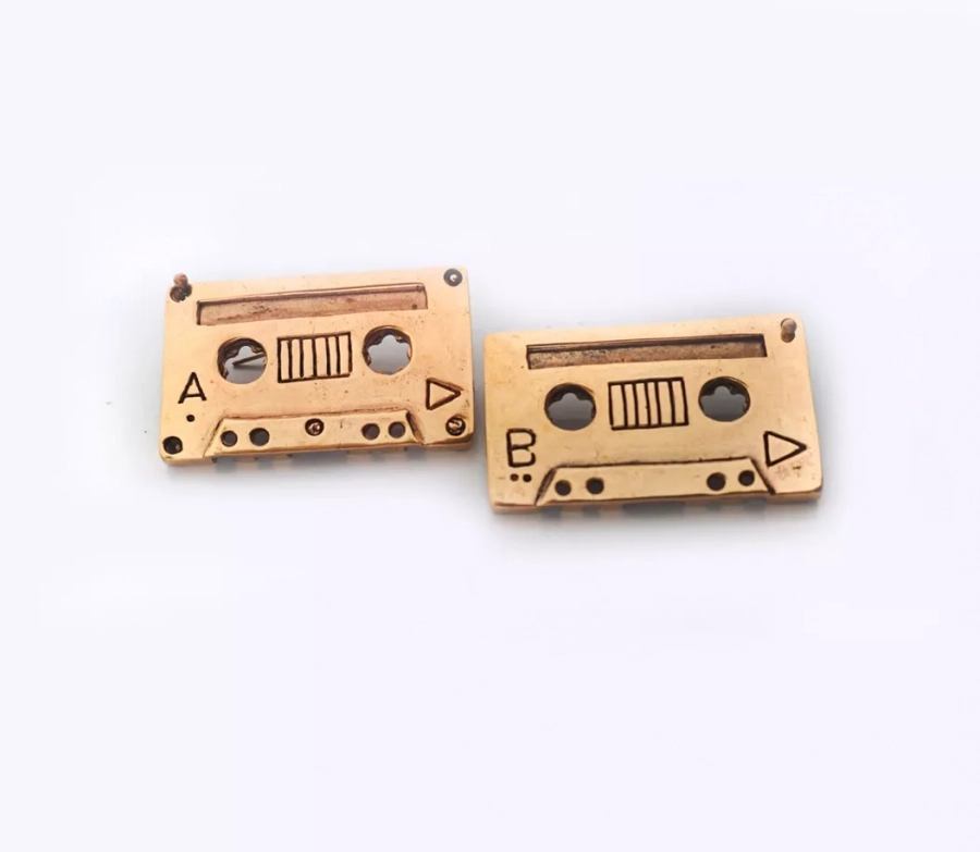 Cassette Tape Bronze Pair Of Earrings
