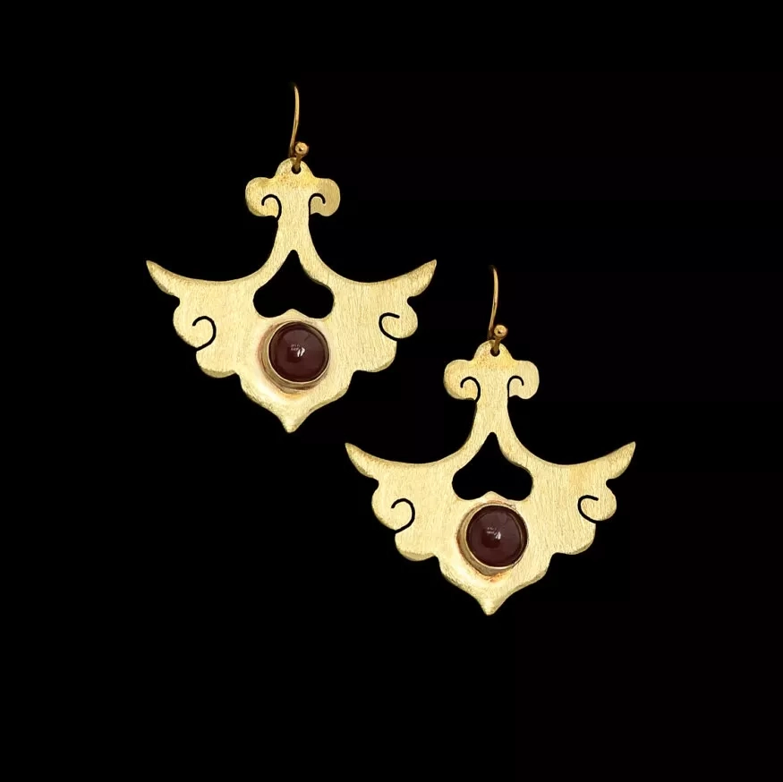 Eslimi Red Garnette Garnet Stone Persian Earrings