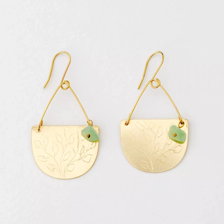 Mashi Tree Drawing Earrings with Jade