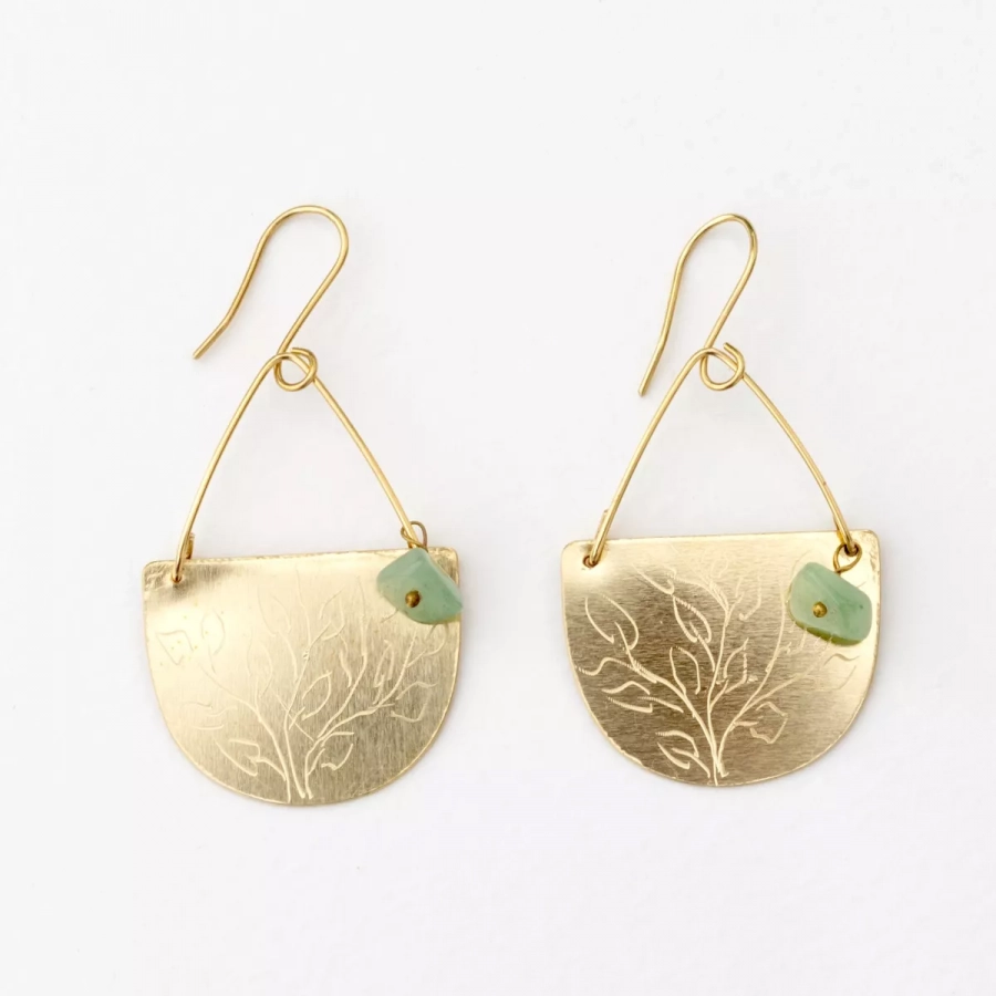 Mashi Tree Drawing Earrings with Jade