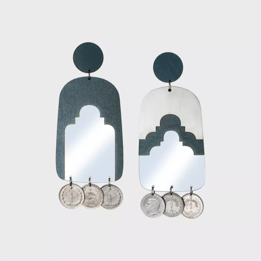 mirror and silver jewelry, mirror and silver earrings