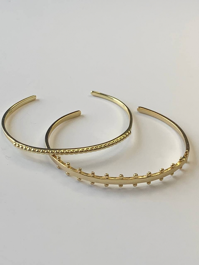 Gold Plated Silver Minimal Stacking Cuff Bangles (Set of Two)