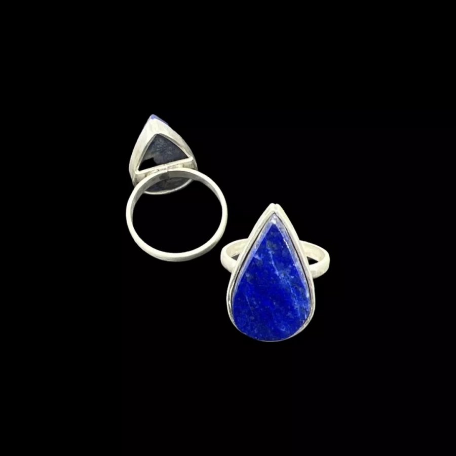 handmade silver and blue lapis ring tear shape