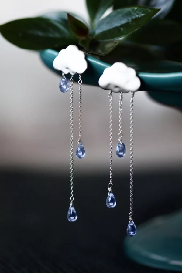 cloud, could earrings,rain, rain earrings, rain drop earrings, lakoo, lakoodesigns, lakoo earrings